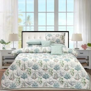 Green White Floral Bedding
