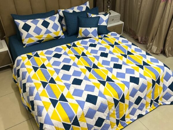 Blue Yellow Diamond Print Bedding