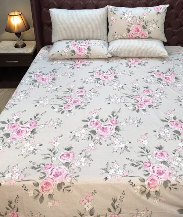 Pink Floral Bedding on Grey Base