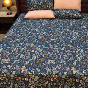 floral print on blue base print