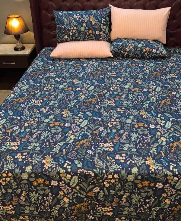 floral print on blue base print