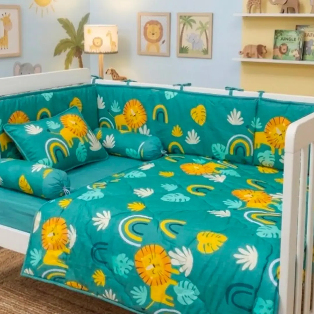 Green Jungle Theme Cot Set