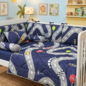 Blue Racing Track Cot Set