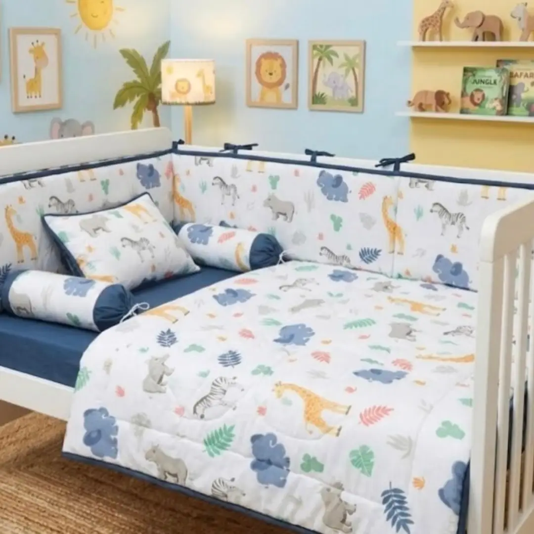 White Jungle Theme Cot Set