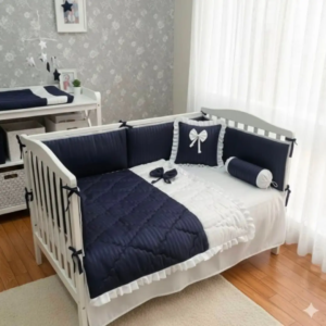 Dark Blue Frilled Cot Set
