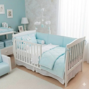 Baby Blue Frilled Cot Set